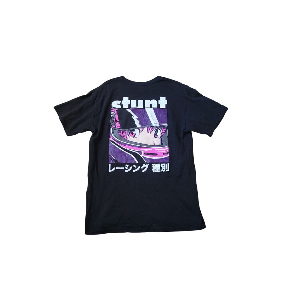 STUNT Mens Reshingu Anime‎ Black T Shirt Graphic Tee Race Driver Size M Slim Fit
